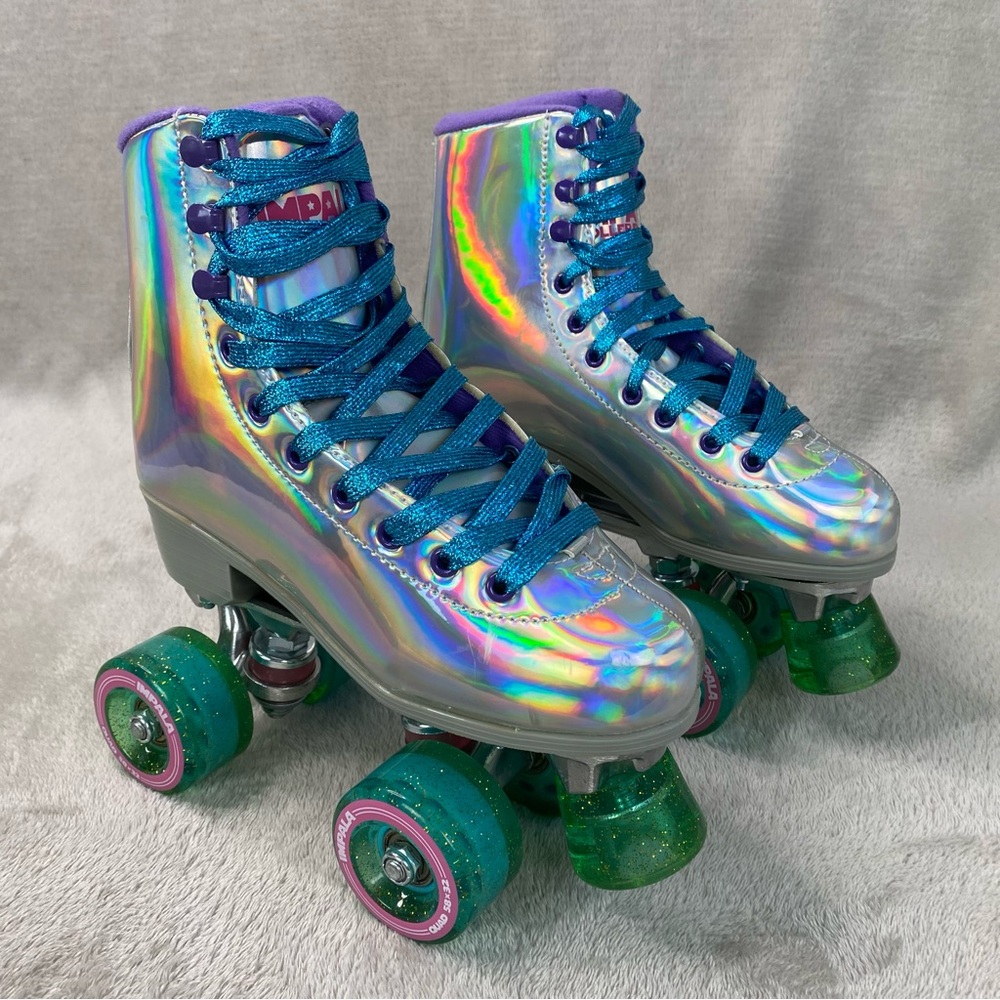 Impala Quad Holographic Roller Skates Girls Youth Size 4 Silver Indoor Outdoor